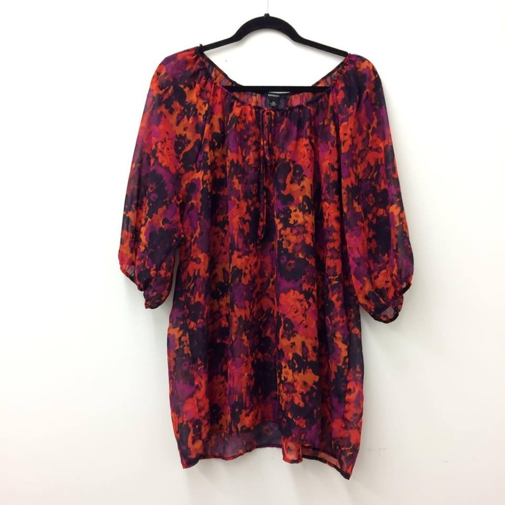 Orange/Purple Floral Sheer Blouse - 1X